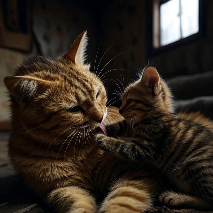 寄り添うトラとクロ