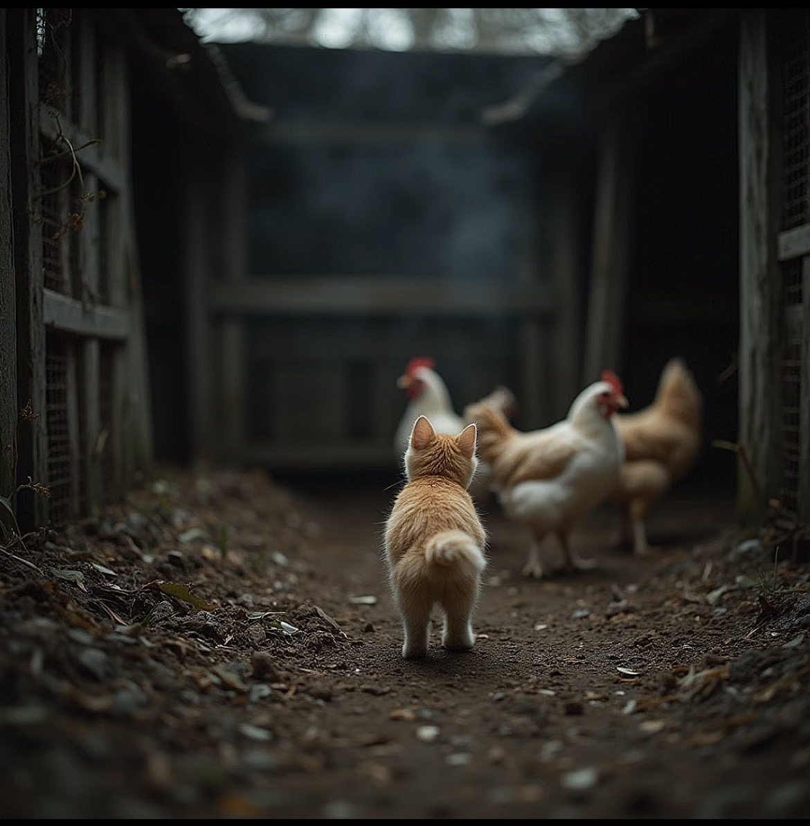 鶏小屋に迷い込んだトラ