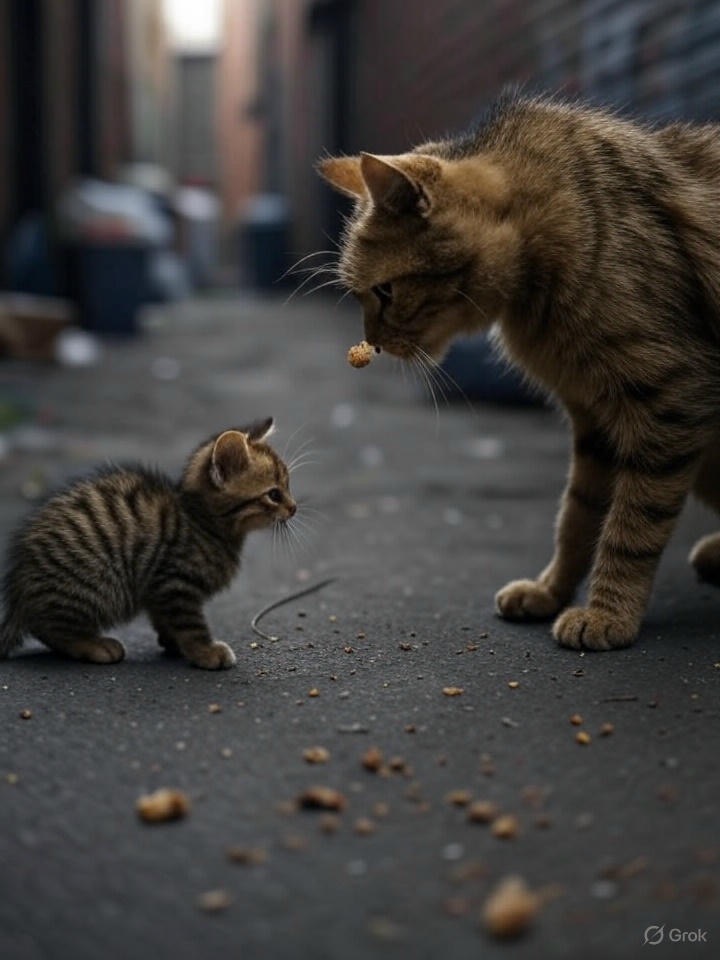 お母さんがクロに最後の食べ物を差し出す