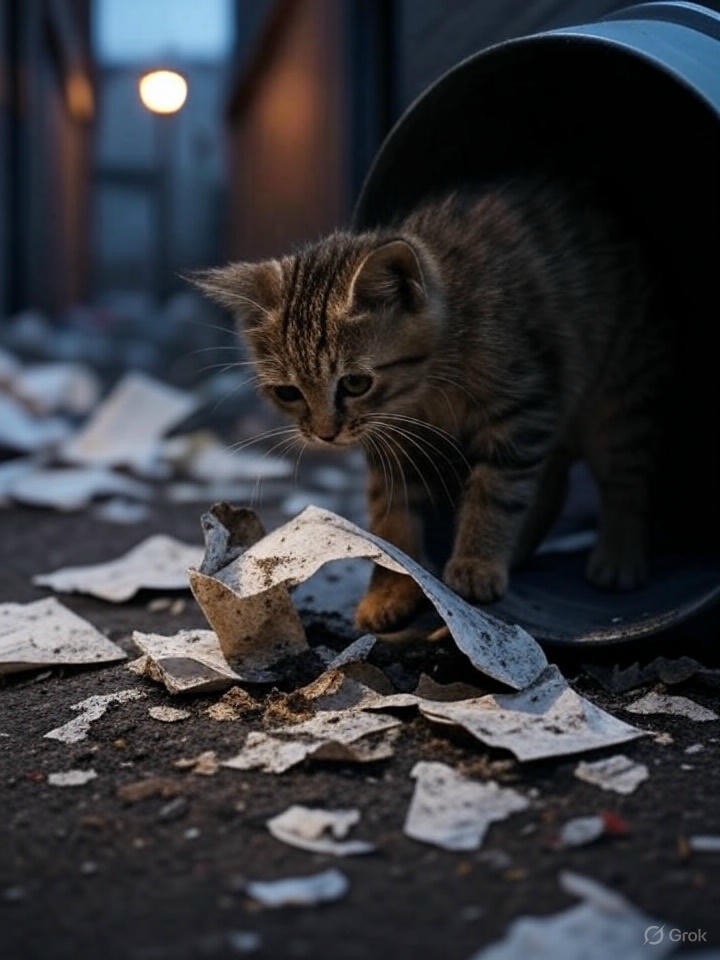 ゴミ箱を荒らすクロ