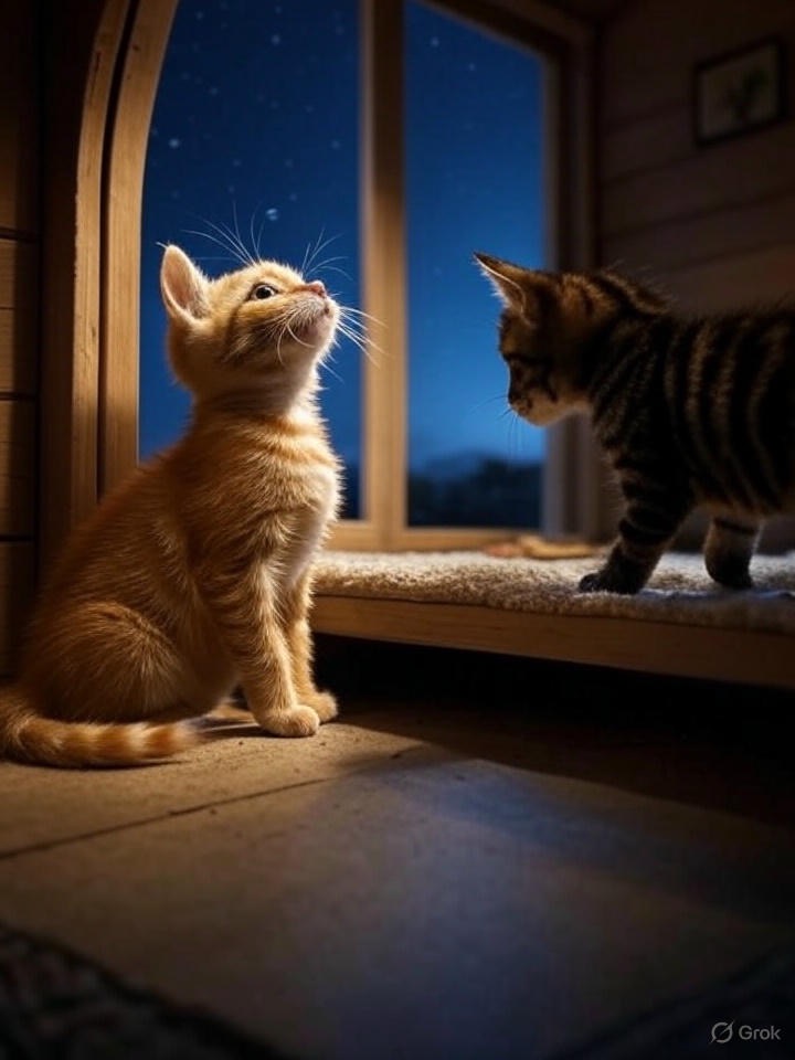 夜、向き合うトラとクロ