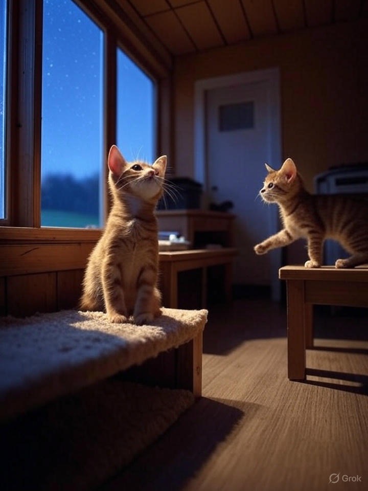 保護施設の夜、2匹