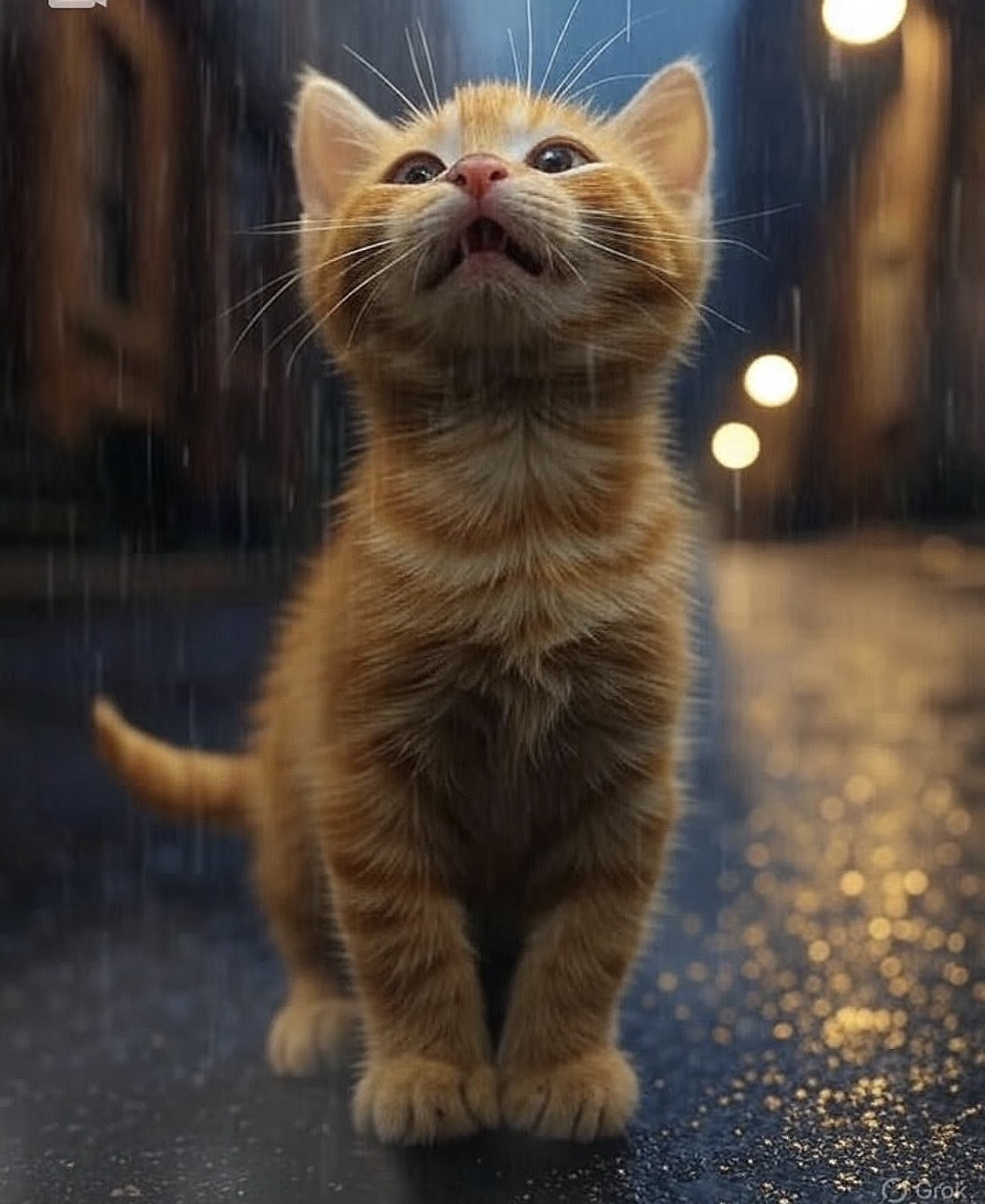 一人ぼっちで雨の中に立つトラ